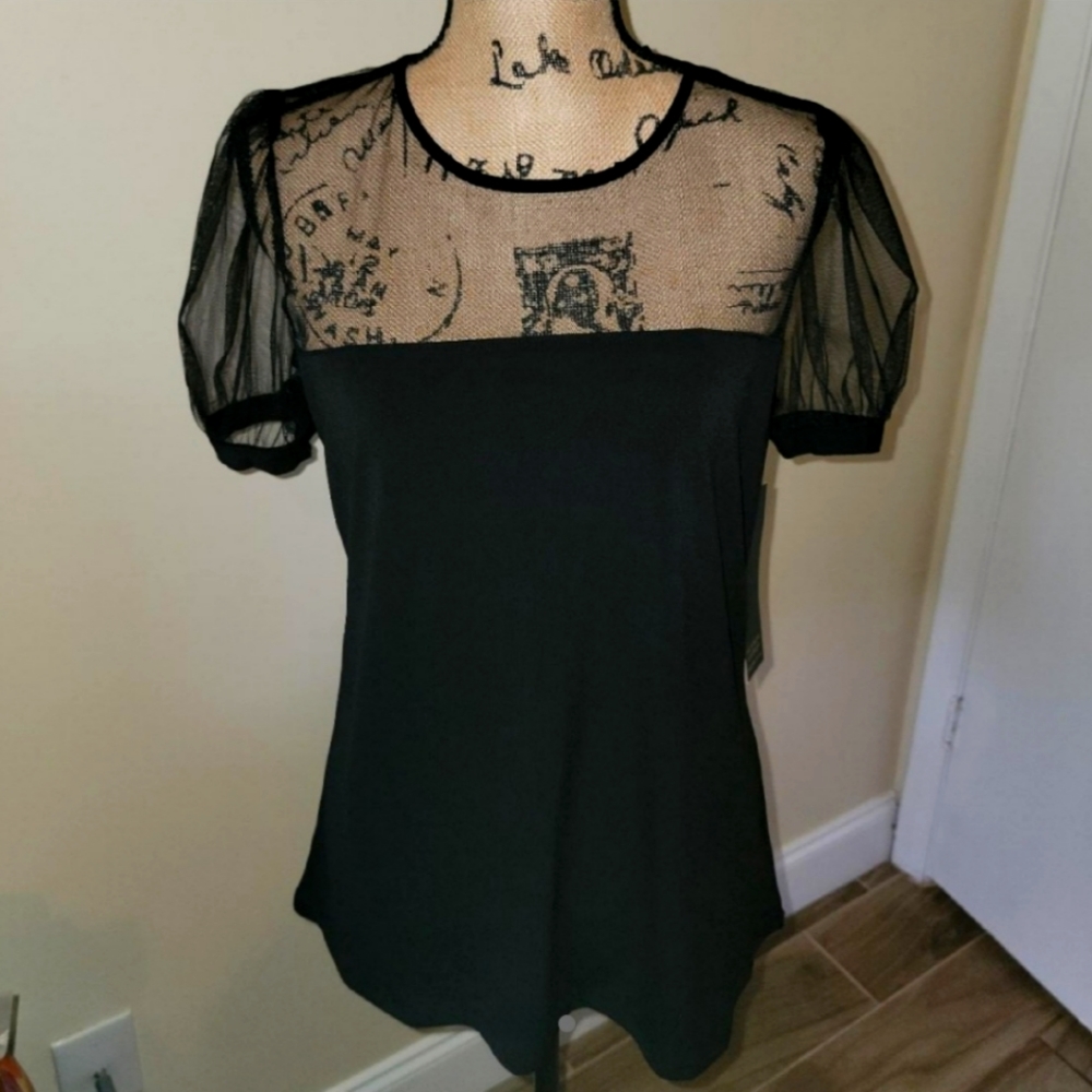 Black Mesh Top Size L NWT